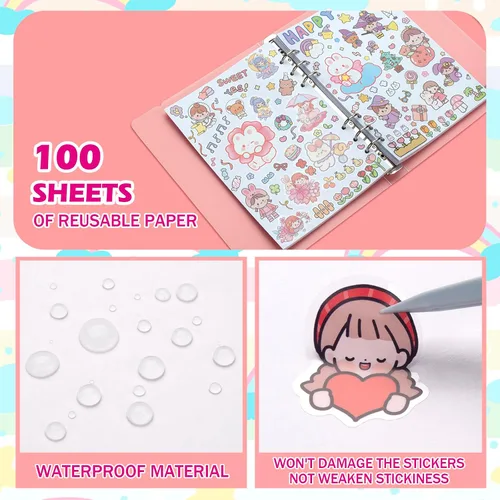 Vista 3 de SUNEZLGO Álbum de pegatinas reutilizable con 100 hojas, libro de colección con bolsillos, A5
