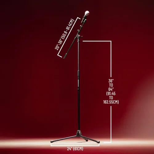 Vista 6 de Gator Frameworks Serie Rok-It Soporte Trípode Telescópico para Micrófono Ajustable con 32" a 62" de Altura y Brazo Extensible, Totalmente Plegable