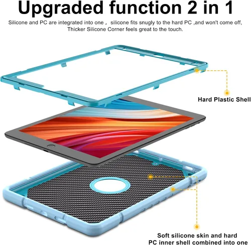 Vista 4 de Funda para iPad de 9ª/8ª/7ª generación para iPad de 10.2 pulgadas con función atril y 2 ángulos con soporte integrado para niños, a prueba