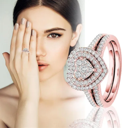 Vista 2 de iLH Clearance Hollow Carving Diamond Rings,Women Fashion Luxury Zircon Rings Engagement Wedding Rings Jewelry Gift by ZYooh