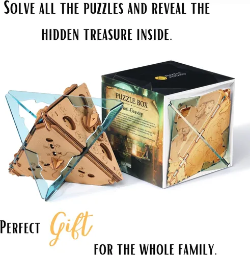 Vista 6 de Caja de rompecabezas antigravedad PUZZLE POTATO - Rompecabezas 3D para cerebro para adultos - Cofre del tesoro de madera - Caja de rompecabezas