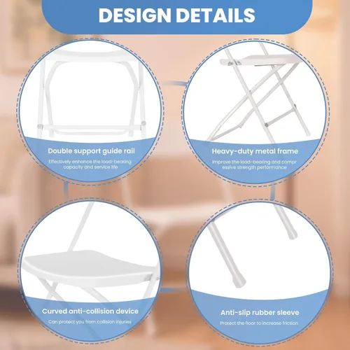 Vista 6 de Heavy-Duty Folding Chairs 10 Pack, White, Commercial Grade Steel Frame & Durable Plastic Seat, 350-lb Static Capacity, Foldable and Stackable for
