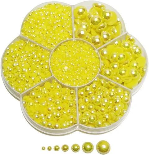 Vista 11 de Chenkou Craft - 1 caja con 3000 mitades de perlas, cuentas redondas con parte posterior plana, imitación de perlas beige, cuentas sueltas de gemas