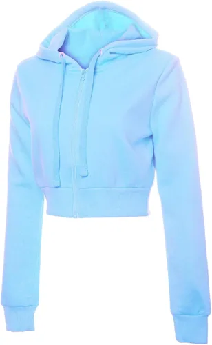 Vista 2 de MixMatchy Women's Solid Fleece Long Sleeve Zip Up Crop Detail Hoodie Jacket