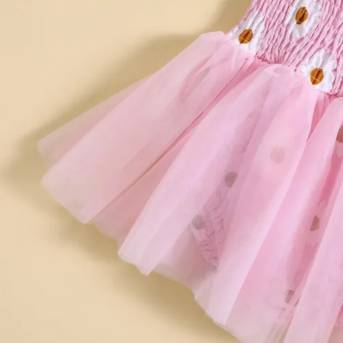 Vista 6 de Ropa de verano para bebé recién nacida, sin mangas, con estampado de margaritas, vestido de princesa con diadema