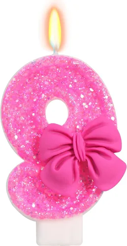 Vista 19 de Vela de cumpleaños para pastel, vela 0 - purpurina rosa con lazo, vela de feliz cumpleaños de 2.76 pulgadas, adorno superior de pastel para fiestas