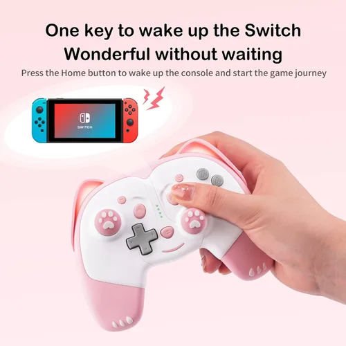 Vista 4 de SIMGAL Wireless Controller Compatible with Nintendo SwitchSwitch LiteSwitch OLED, Cute Cat Bluetooth Pro Controller with Turbo, Motion, Vibration