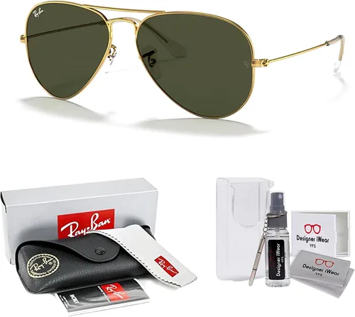Vista 93 de Ray-Ban RB3025 - Lentes de sol de aviador de metal para hombre y mujer + paquete con kit de cuidado de gafas iWear de diseñador