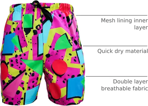 Vista 3 de Pantalones cortos de natación de Bilayer de los años 80 para hombre, pantalones cortos de natación de los años 90 para fiesta de verano hawaiana