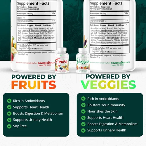 Vista 3 de Suplemento diario de frutas y verduras, 180 cápsulas durante 30 días, superalimento sin OMG y sin gluten con vitaminas naturales, alimentado por