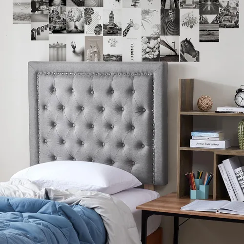 Vista 2 de DormCo Tavira Allure® - Cabecero para dormitorio universitario, remache copetudo, color gris lino