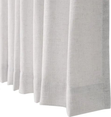 Vista 4 de Cortina plisada de lino filtrante de luz de 82 pulgadas, panel de cortina para sala de estar y puerta plateada (1 panel, beige blanco)