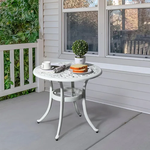 Vista 8 de Mesa auxiliar de patio de 24 pulgadas, mesa de patio al aire libre con almohadillas ajustables, mesa auxiliar de aluminio fundido, mesa auxiliar