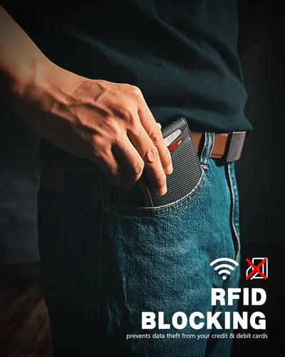 Vista 54 de Zitahli - Carteras delgadas con clip para dinero para hombre, tarjetero minimalista, de cuero, plegable, con bloqueo RFID, cartera de bolsillo