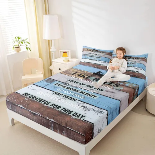 Vista 32 de Erosebridal Fishing Fitted Sheet Twin for Boys, Big Pike Fish Black Bed Sheets for Rustic Farmhouse Lake House Decor, Fishing Bedding Set Marine