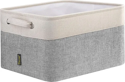 Vista 9 de BALEINE 1 paquete de contenedores de almacenamiento de tela para estantes, cestas de almacenamiento de lino para organizar, contenedores decorativos