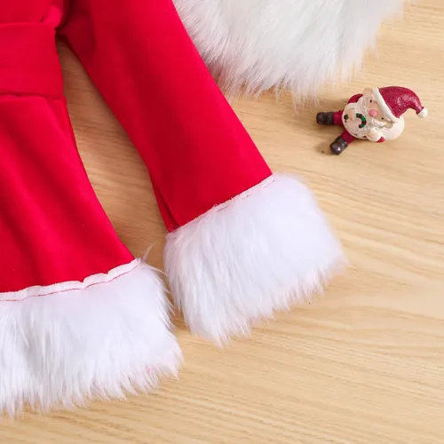 Vista 14 de WASAIGOOD Mameluco de Navidad para bebé niña, vestido de manga larga con ribete de piel, traje de terciopelo para Navidad, enterizo de invierno