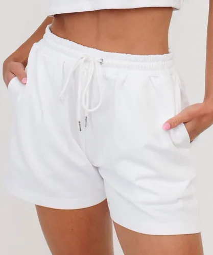 Vista 2 de Belle's Design Pantalones cortos deportivos con cordón, cómodos, elásticos, de algodón de rizo francés, con bolsillos, cintura alta para correr