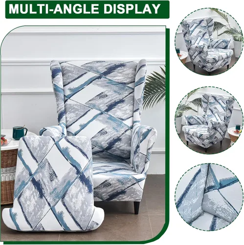 Vista 4 de CRFATOP Fundas para silla de alas estampadas, 2 piezas, elásticas con respaldo de ala, fundas de tela de elastano con respaldo de ala, fundas