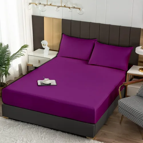 Vista 3 de Crown Collection Sábana bajera ajustable de 600 hilos, 100% algodón egipcio, 1 pieza con bolsillo profundo de 12 pulgadas, tamaño matrimonial, Morado