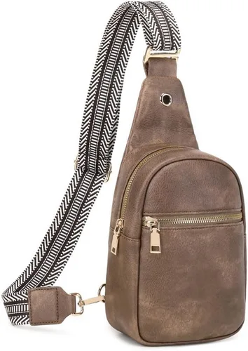 Vista 2 de WSRYDLDJ - Cangurera pequeña de cuero para mujer, cangurera cruzada de cuero, bolsa de pecho para mujer