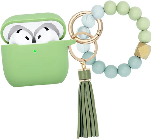 Vista 12 de KOUJAON Funda compatible con AirPods 4, funda protectora de silicona suave con llavero de pulsera, compatible con auriculares inalámbricos Apple Té