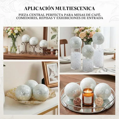 Vista 6 de DomeStar - 3 bolas decorativas para cuencos, bolas de vidrio blancas de 4 pulgadas Bolas decorativas para cuencos de centro de mesa, decoración