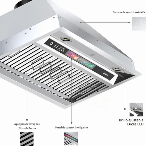Vista 9 de BRANO Campana extractora de inserción, campana de ventilación de cocina integrada de 900 CFM con control de voz, gestos y táctil, ventilador