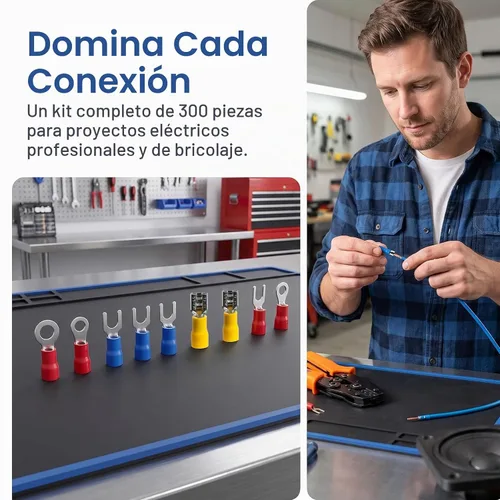 Vista 4 de 300 conectores eléctricos, conectores eléctricos de cable de alambre aislado, anillo de horquilla, desconexión rápida, terminales de crimpado