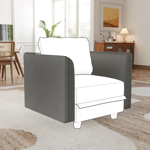 Vista 8 de LLappuil Sofá modular seccional par de módulo de reposabrazos lateral para personalizar el sofá, cuero sintético marrón moderno