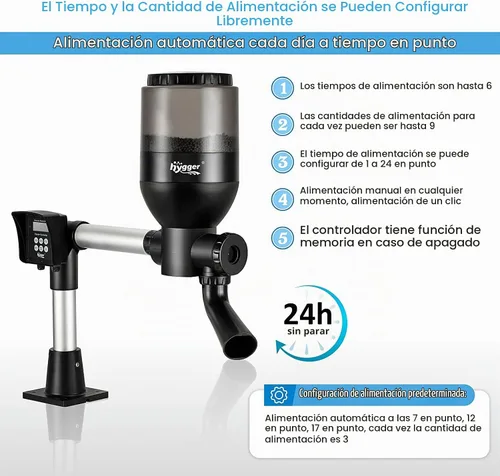 Vista 2 de hygger Alimentador automático de los pescados del estanque del control del LCD, capacidad 5.5L, DC 12V