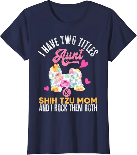 Vista 33 de I Have Two Titles Aunt and Shih Tzu Mom Camiseta divertida para perro, Negro