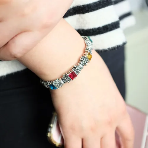 Vista 6 de Falari Pulsera elástica de plata antigua de cristal acrílico vintage