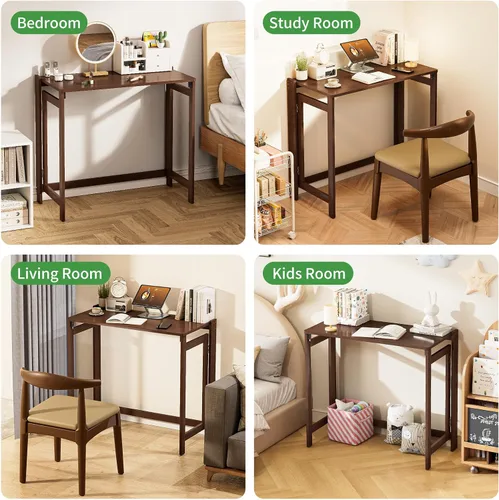 Vista 6 de Escritorio plegable de bambú, escritorios plegables para espacios pequeños, mesa de computadora plegable pequeña de 32.68 pulgadas, mesa de sofá que
