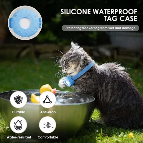 Vista 6 de Rastreador de gatos, rastreador GPS compatible con Apple Find My App (solo iOS), collar de rastreador de gatos impermeable con campana y hebilla