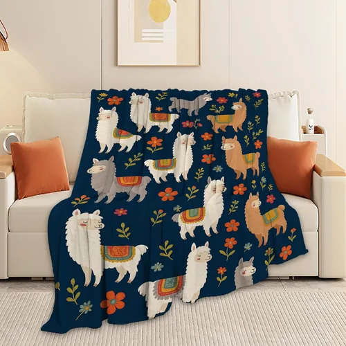 Vista 2 de Manta de llama, manta de alpaca, mantas de regalo con flores, ropa de cama de felpa de franela para niñas, mujeres, hombres, niños, amantes