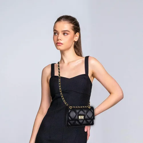 Vista 7 de Bolso cruzado acolchado para mujer, bolso de hombro de piel sintética con solapa, bolso cuadrado pequeño de cadena de moda, bolso de mano de noche