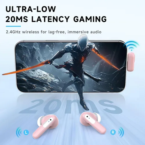 Vista 3 de RYR Auriculares inalámbricos para juegos, 20 ms de baja latencia, auriculares para juegos con micrófono con cancelación de ruido, 2.4 GHz