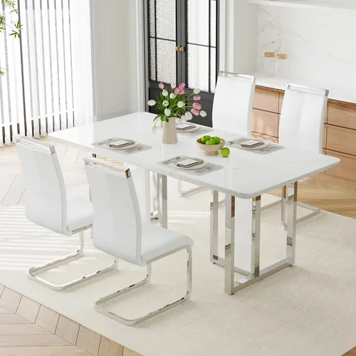 Vista 22 de Juego de mesa de comedor Marle blanca de 63 pulgadas para 4