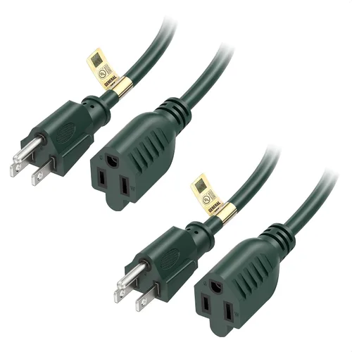 Vista 12 de Cable Matters - Paquete de 2 cables de extensión de alimentación cortos de 16 AWG, resistentes de 13 A, 1 pie, 3 clavijas, NEMA 5-15P a NEMA 5-15R