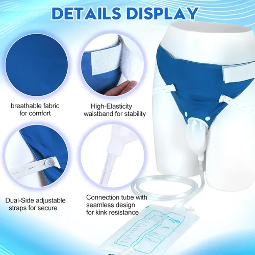 Vista 5 de Urinario masculino a prueba de fugas que incluye bolsa de orina de 33.8 fl oz/67.6 fl oz, tubo de 1,2 M y pantalones de soporte transpirables