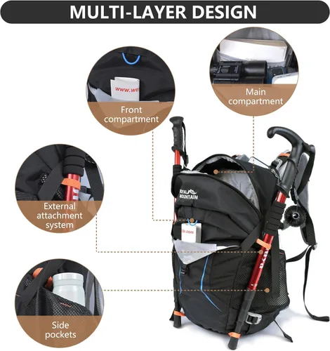 Vista 4 de Mochila de senderismo impermeable de 30L Mochila de viaje ligera para Negro