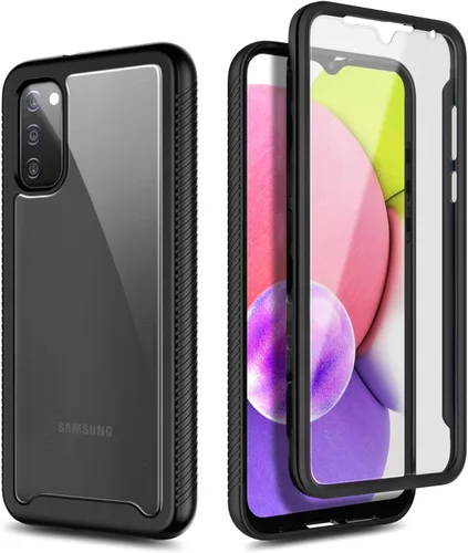 Vista 5 de NZND Compatible con Samsung Galaxy A03S Funda para teléfono, color negro, con protector de pantalla integrado, prueba de caídas de grado militar