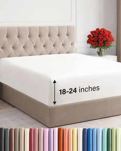 Vista 14 de Sábana bajera ajustable extra profunda Twin XL – Sábana bajera individual de lujo de hotel solamente – Se adapta fácilmente a colchones de 18 a 24