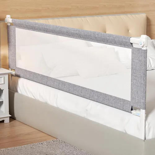 Vista 9 de Barandilla de cama de tamaño individual de 3 piezas para niños pequeños, protector de riel de cama de bebé de altura ajustable con barra