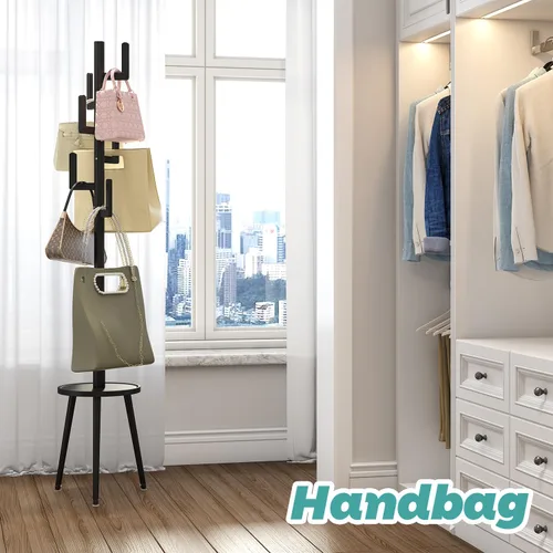 Vista 6 de Perchero de madera independiente con estante, árbol de abrigo de cactus de bambú, árbol de abrigo para ropa, bolsa/sombreros, soporte para entrada