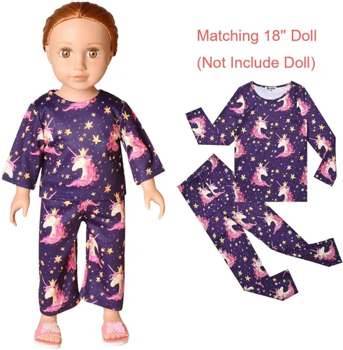 Vista 5 de Pijamas a juego para muñecas y niñas conjunto de pijamas de unicornio de algodón para niños pijama