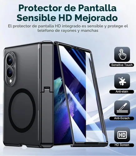 Vista 6 de Temdan Funda para Samsung Galaxy Z Fold 8, compatible con MagSafe, protector de pantalla HD integrado y función atril, protección de bisagra Negro