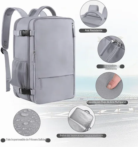 Vista 4 de Mochila de viaje Sinaliy para mujeres y hombres, Gris, Mochilas de viaje 2-Gris