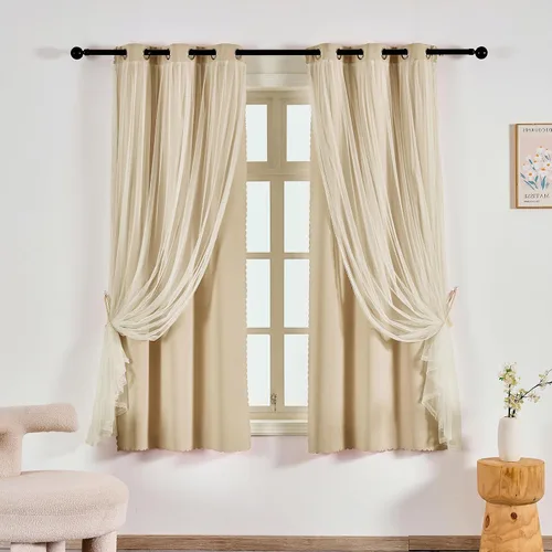 Vista 35 de Anytime Cortinas opacas y transparentes para ventana, par de paneles de cortinas lisas con ojales en la parte superior, 35 pulgadas de ancho x 63